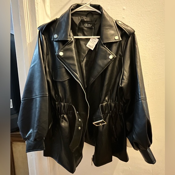 NWT AKIRA black leather jacket size XL - Picture 2 of 4